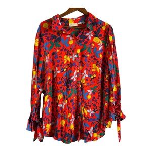 Maeve by Anthropologie Blithe Button Down Shirt Red Fruit Flower Print Size 20W